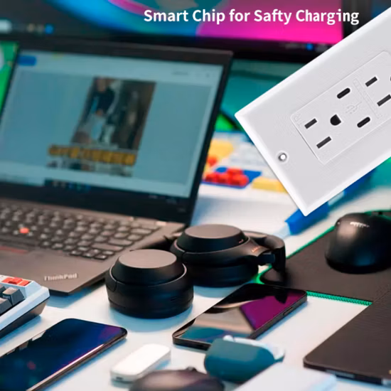 Presa per caricabatterie doppio USB tipo C da 3,6 A omologata UL, presa 125 V 15 A
